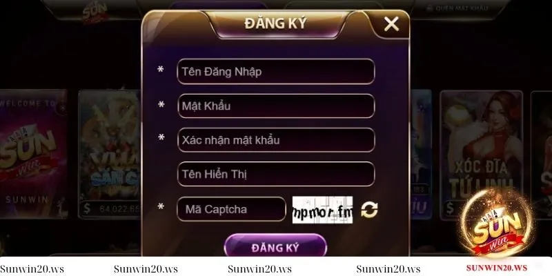 Biểu mẫu đăng ký tài khoản Sunwin